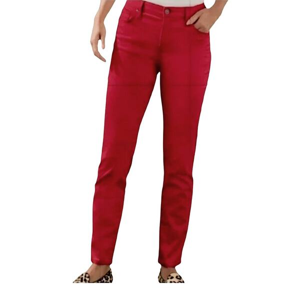 Chico's So Slimming Straight Mid Rise Denim Jeans Stretchy Size S/4 Short Red - Picture 2 of 15